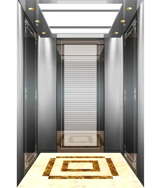 A passenger elevator cabin which is made by stainless mirror