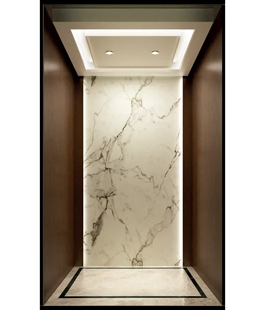 Elegant marble wall illuminated by a light, showcasing a home elevator in a stylish villa.
