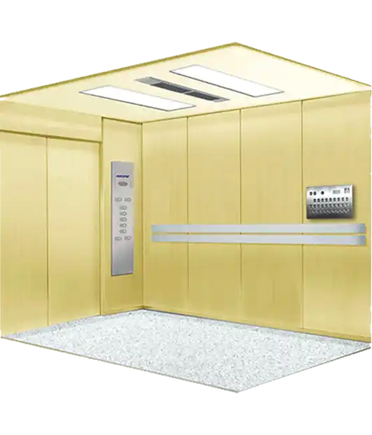 a yellow gold color hospital bed elevator cabin design