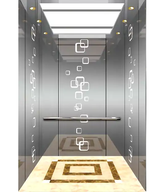 Passenger elevator featuring a marble floor and sleek glass walls, providing a modern and elegant design.