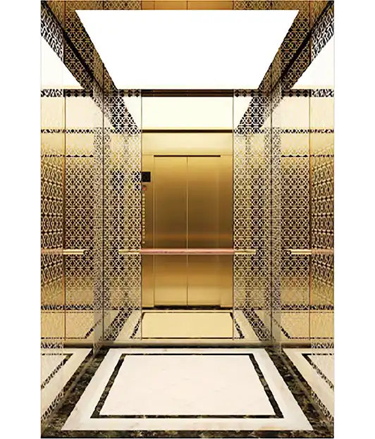 Bronze mirror stainless steel framed passenger elevator.