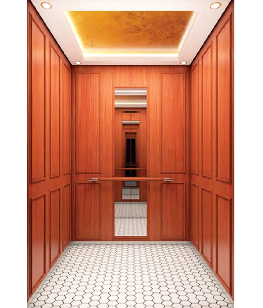 Rose Gold Wooden Paneled Passenger Elevator.