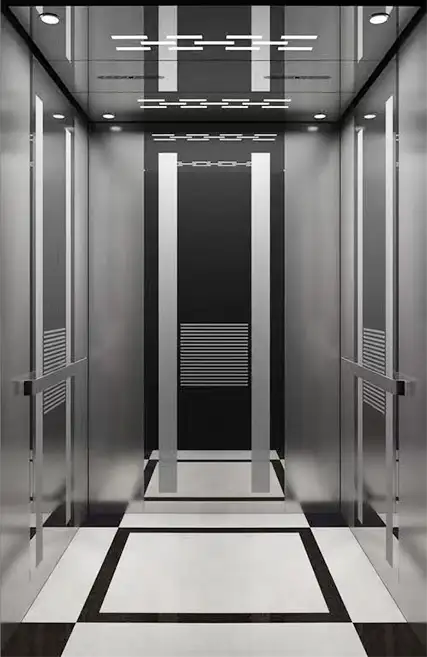Center Plate Mirror Stainless Steel Paneled Passenger Elevator
