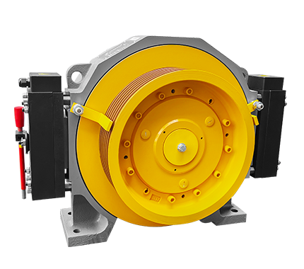 Yellow and black color elevator traction motor which brand is Torin