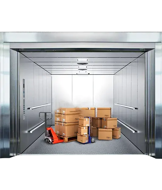 goods are loaded in a freight eleavtor