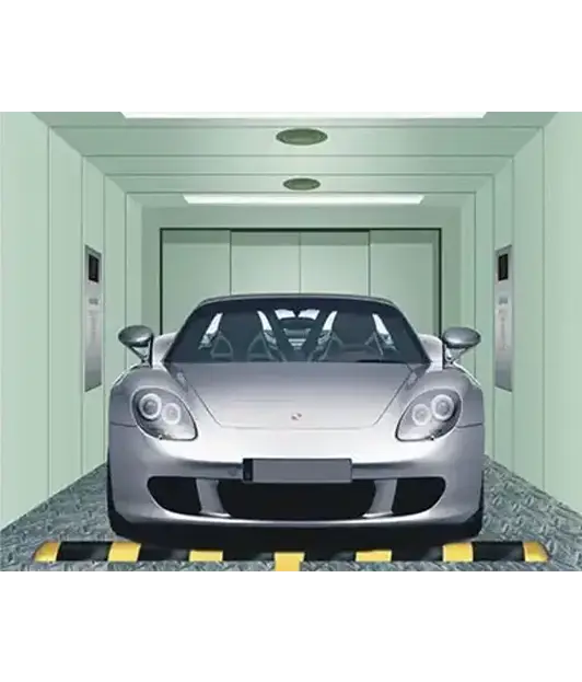 A car is coming out from an elevator