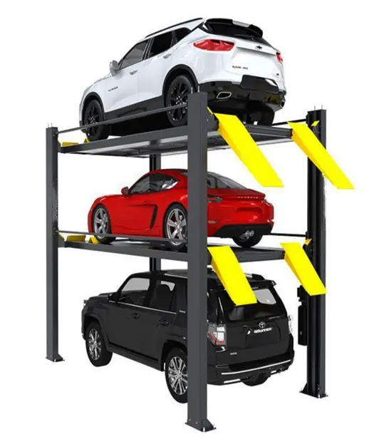 4 post car parking lift containing 3 cars